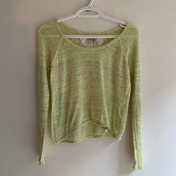 Y2k Aritzia Wilfred Free Knit Top Cropped 2000s Long sleeve Cotton Green Yellow - Picture 4 of 15